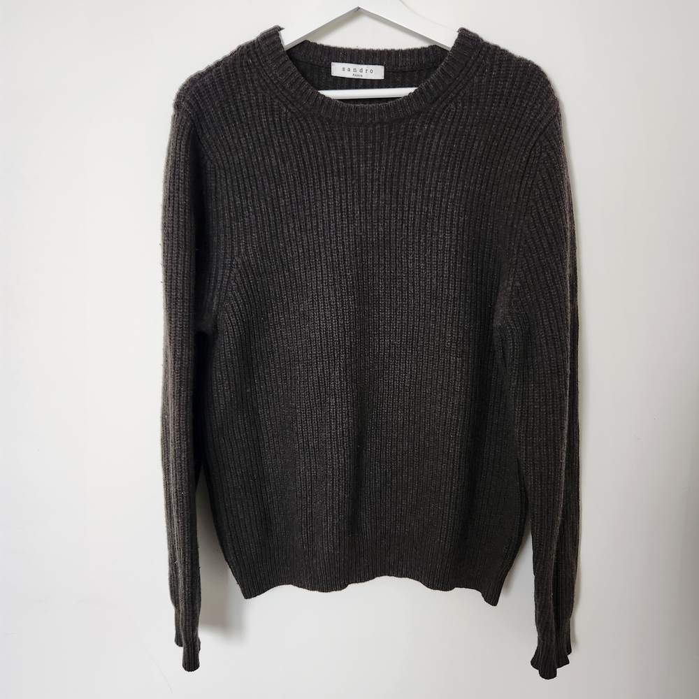 Sandro Brown Ribbed Crewneck Sweater